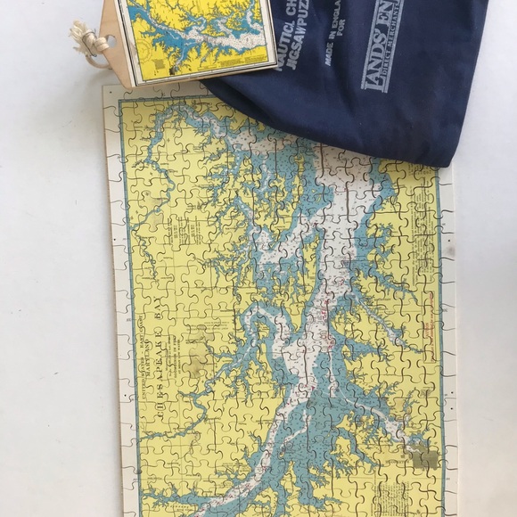 Chesapeake Bay MD Chart Map Wood Jigsaw Puzzle Lands End in bag Complete 308 Pc - Picture 5 of 8